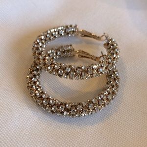 Earrings, faux diamond and gold hoops